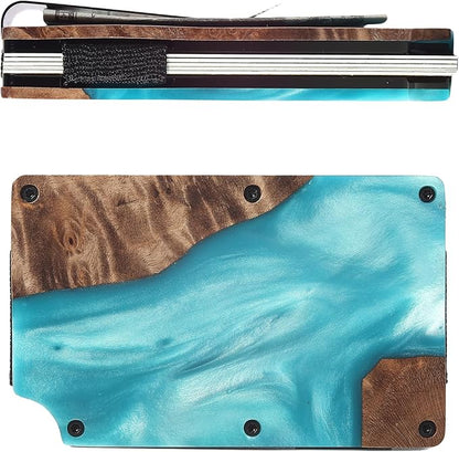 Minimalist Slim Wallet for Men,RFID Blocking Metal Wallet,Aluminum Credit Card Holder & Money Clip 12-15 Cards,Slim Rfid Front Pocket Mens Wallet,Resin Light Blue