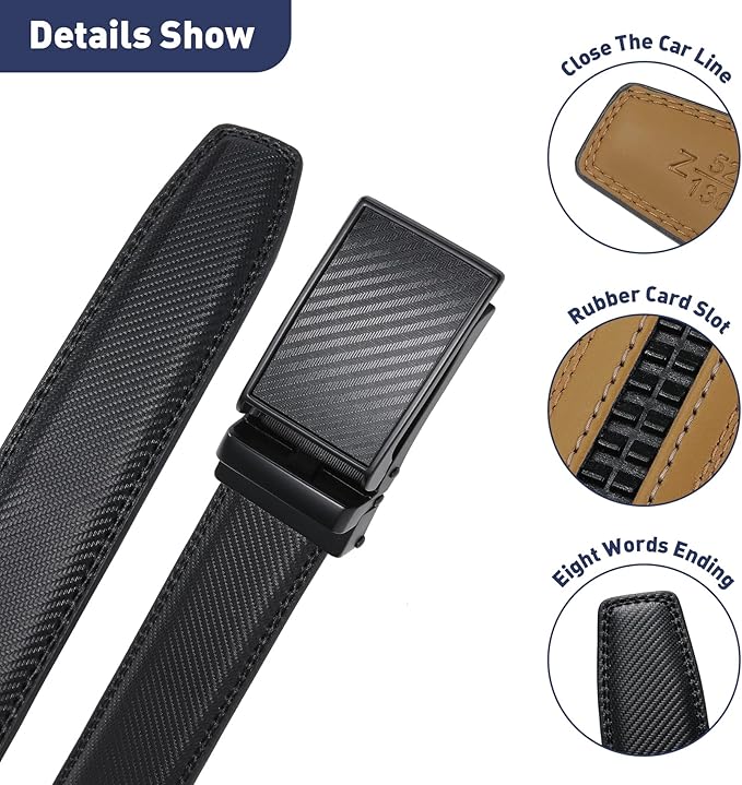 Men's Belt, Leather Ratchet Belt For Men's Dress 3.0cm,1 1/8" Size Adjusted Automatic Buckle