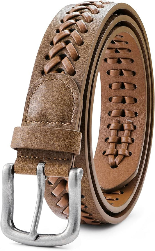 MILORDE Leather Braided Belts for Men, Handmade, Causal Woven Leather Jeans daily wear
