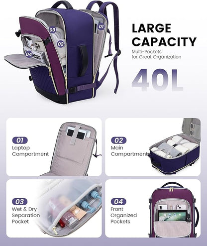 LOVEVOOK Large Travel Backpack for Women, TSA Carry on Backpack for Airplanes, 40L Personal Item Travel Bag for Women fits 17" Laptop,Waterproof Carry on Bag Airplane Approved with 3 Packing Cubes