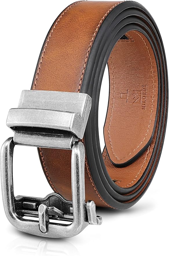 MILORDE Men's Leather Ratchet Belt - 35mm - Customizable Fit