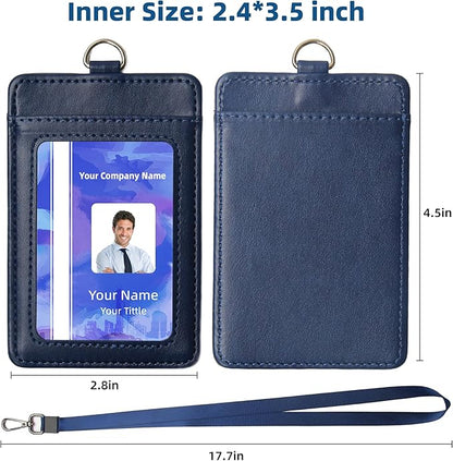 Leather Badge Holder with Adjustable Lanyards,Swivel Metal Clasp for Offices, Staff, Students, Employees (Blue)