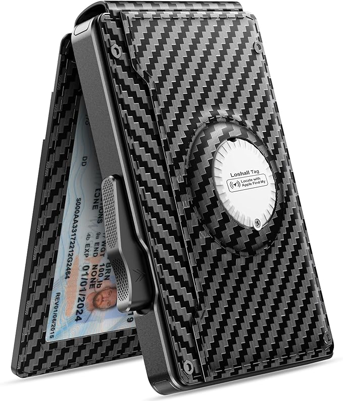 Wallet for Men with Tracker Tag Combo[iOS Only],Mens Wallet Minimalist Bifold,Wallet Men Slim Leather Slots Credit Card Holder|RFID Blocking,Pop Up Wallet Metal Aluminum with 9-13 Cards & ID Window