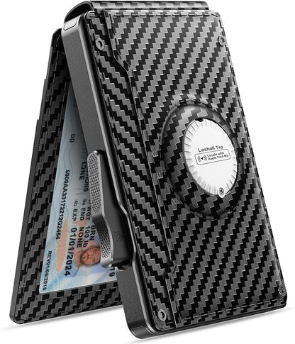 Wallet for Men with Tracker Tag Combo[iOS Only],Mens Wallet Minimalist Bifold,Wallet Men Slim Leather Slots Credit Card Holder|RFID Blocking,Pop Up Wallet Metal Aluminum with 9-13 Cards & ID Window