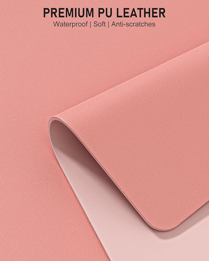 Desk Pad, 23.6" x 13.8" PU Leather Non-Slip Desk Mat Large Mouse Pad for Desktop, Waterproof Laptop Computer Writing Mat for Office, Home, Work, Gaming, Flower Pink