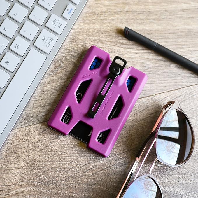 GOVO T4 Badge Holder/Wallet - Durable Polycarbonate ID/Credit Card Holder with Metal Clip and 4 Cards Slot (Holds 1 to 4 Cards) (Purple)