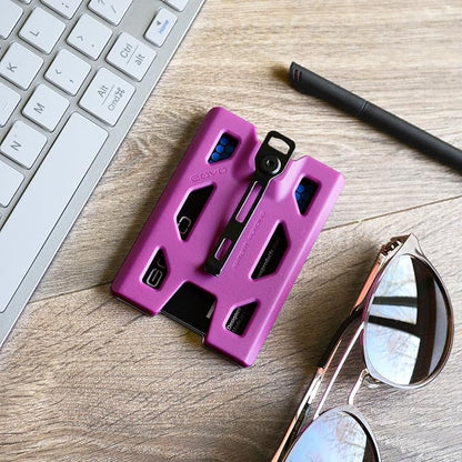 GOVO T4 Badge Holder/Wallet - Durable Polycarbonate ID/Credit Card Holder with Metal Clip and 4 Cards Slot (Holds 1 to 4 Cards) (Purple)