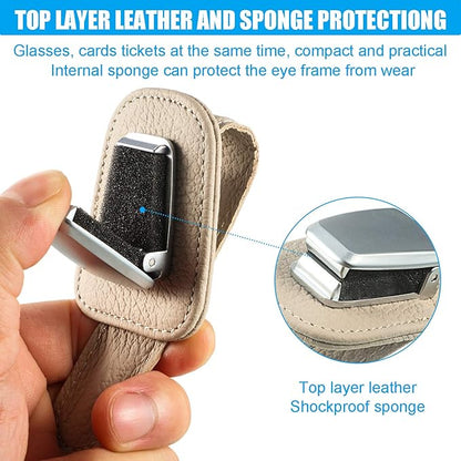 Mudder 2 Packs Sunglasses Holder for Car Universal Visor Sunglasses Holder Clip Leather Eyeglasses Hanger and Ticket Card Clip Eyeglasses Mount for Car(Beige)
