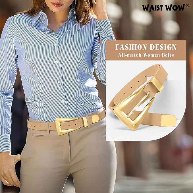 Women's Leather Belts for Jeans Pants Fashion Leather Waist Belt Ladies Dress Belts with Gold/Silver Buckle