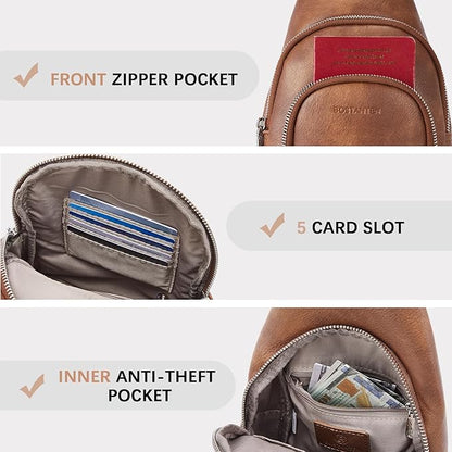 BOSTANTEN Sling Bag for Women Leather Crossbody Bag Vintage Cross Body Purse for Travel with Guitar Strap, Bohemian Style