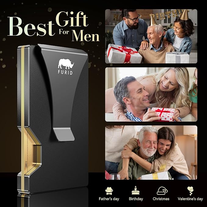 Card Wallet for Men Slim Minimalist: Metal Wallets with Money Clip - Rfid Thin Front Pocket Credit Card Holder - Gift for Men Husband Father at Anniversay Brithday