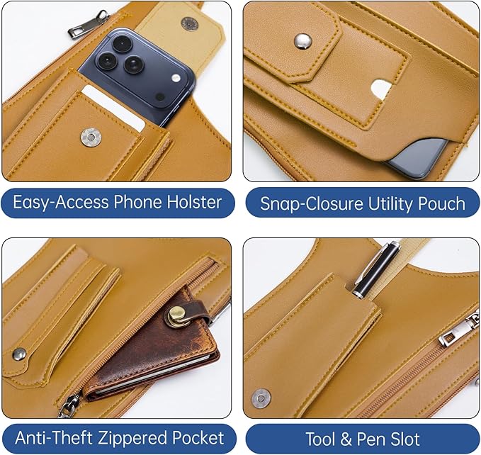 Double Shoulder Armpit Bag for Men, Anti-Theft Underarm Shoulder Holster Bag with Adjustable Strap, Hidden Phone Wallet Pocket for Travel & Daily Commute (Light Brown)
