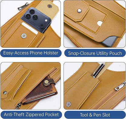 Double Shoulder Armpit Bag for Men, Anti-Theft Underarm Shoulder Holster Bag with Adjustable Strap, Hidden Phone Wallet Pocket for Travel & Daily Commute (Light Brown)