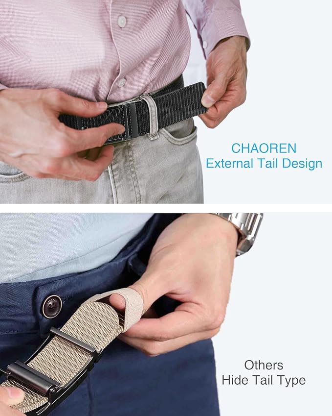 CHAOREN Nylon Ratchet Belts for Men - Adjustable Casual Work Belt with Slide Buckle - Trim to Fit