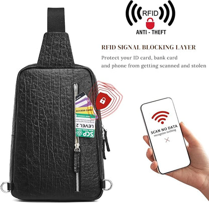 S-ZONE Sling Bag for Men Women RFID Blocking Genuine Leather Crossbody Shoulder Bag Backpack Hiking Daypack Travel | RFID Blocking, Genuine Leather, Hiking Daypack, Travel