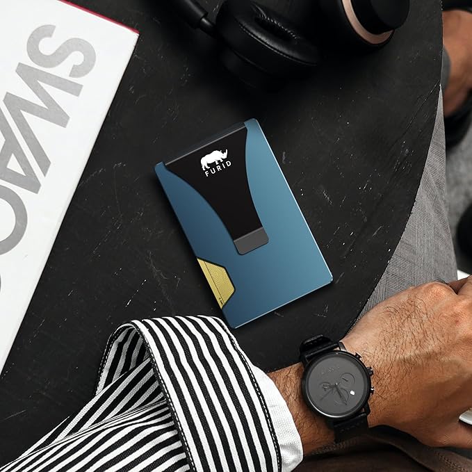 furid Minimalist Card Wallet for Men Slim: Rfid Metal Wallet with Money Clip Credit Card Holder - Gift for Man Husband at Brithday Stocking Stuffers