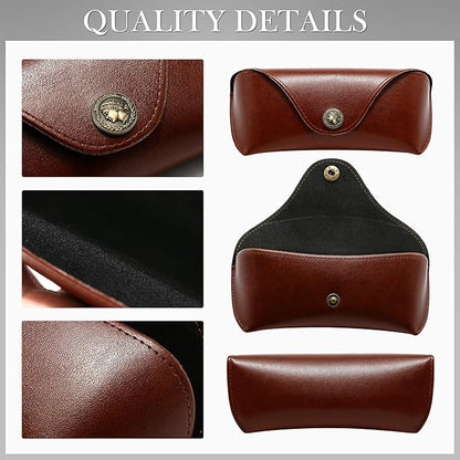 SUNGAIT Vegan Leather Glasses Case Portable Sunglasses Holder Hard Shell Slim Design Travel-Ready