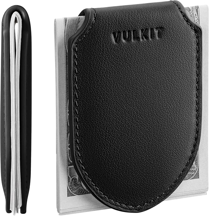VULKIT Luxury Money Clip Genuine Leather Magnetic Closure Streamline Design Money Clip Wallet, Holds Up to 20 Bills