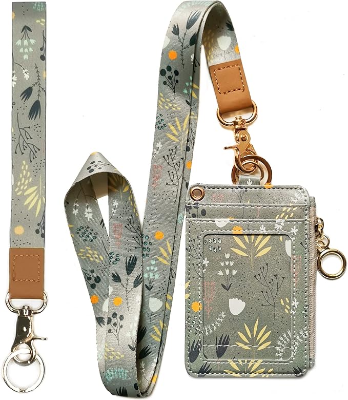 Lanyard Wallet,Wallet Lanyard,lanyards for id Badges,lanyards for id Badges for Women,Lanyard Wallet for Women,Fashion Badge Holder with Zipper (Light Grey)
