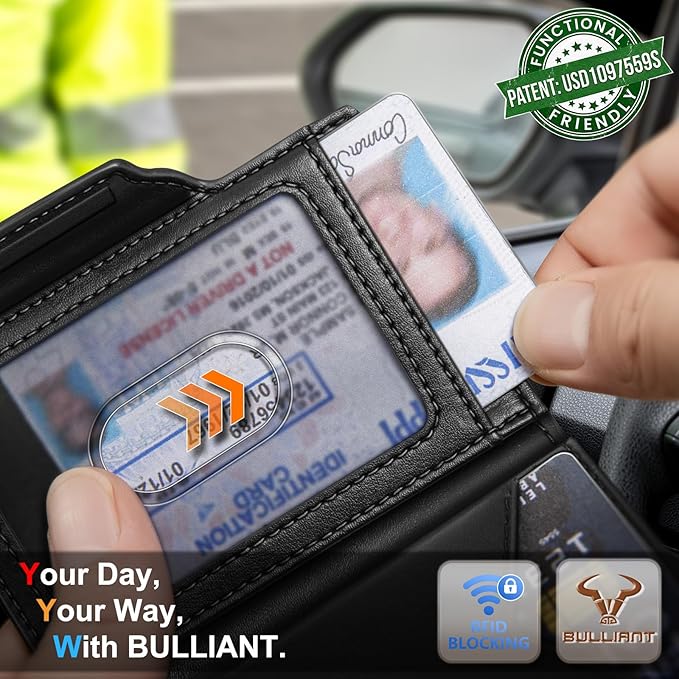 BULLIANT Men Wallet Gift Boxed,Slim Front Pocket Wallet Money Clip Card Holder 3.8"x2.7",Pop-up Access