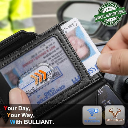 BULLIANT Men Wallet Gift Boxed,Slim Front Pocket Wallet Money Clip Card Holder 3.8"x2.7",Pop-up Access