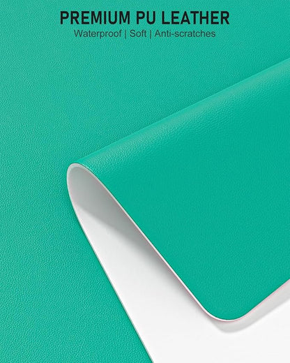 Desk Pad, 35.5" x 17" PU Leather Non-Slip Desk Mat Large Mouse Pad for Desktop, Waterproof Laptop Computer Writing Mat for Office, Home, Work, Gaming, Light Green