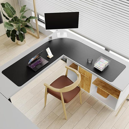 Mydours 57" x 57" x 20" L Shaped Desk Pad (Black), Extra Large Dual-Sided PU Leather Corner Desk Mat Protector for Home Office Computer Gaming
