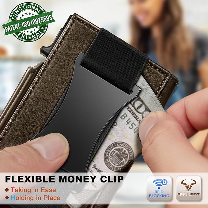 BULLIANT Men Wallet Gift Boxed,Slim Front Pocket Wallet Money Clip Card Holder 3.8"x2.7",Pop-up Access