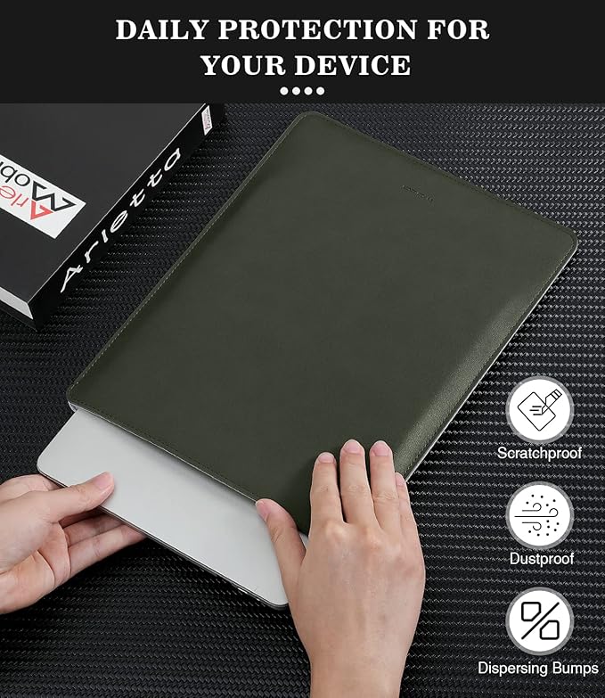 MoKo Laptop Sleeve Compatible with Mac Air 13.3 M5/4/3/2/1, 13-in Mac Pro M2/M1 & Mac Neo A18, PU Leather Notebook Computer Protective Carrying Bag Slim Stylish Case Pouch, Midnight Green