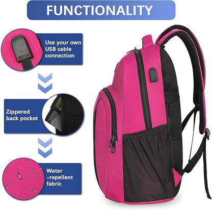 LARIPOP Carry On Backpack for Airplane, 17.3 Inch Laptop Backpack with USB Charging Port, Water Resistant Business Travel Backpack, Lightweight College School Bookbag Anti Theft for Men Women, Rose