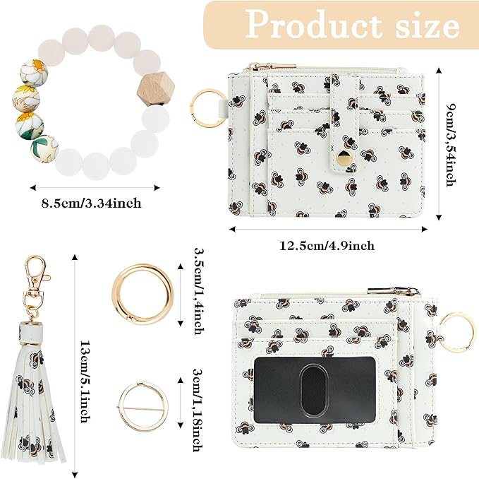 KNGITRYI Wallet Keychain Wristlet for Women,Slim RFID Credit Card Holder Purse Tassel Keychain Bangle Key Ring for Men Women