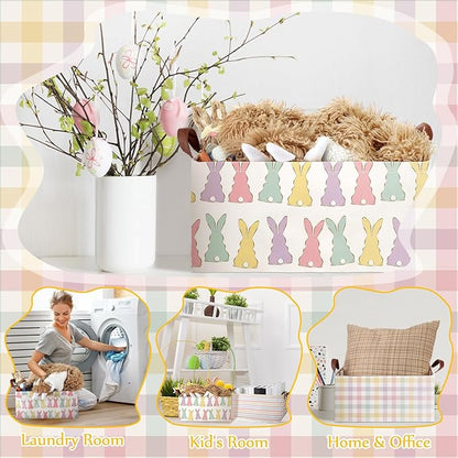 Boao 3 Pcs Easter Storage Bin Rectangular Bunny Basket Box with Handle Collapsible Large Storage Baskets Foldable Rabbit Box for Easter Party Decoration