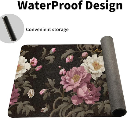 Luxury Peony Blooms Desk Mat, PU Leather Desk Pad with Non-Slip Base - Large Office Keyboard Mat for Women, Ideal Gift for Home & Gaming Setup (23.6x11.8 Inch)