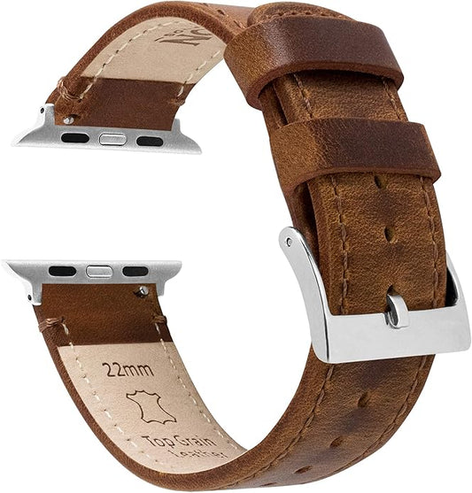 BARTON WATCH BANDS - Top Grain Leather Watch Bands Compatible with Apple Watch Models - 1, 2, 3, 4, 5, 6, 7, 8, 9, 10, SE, Ultra & Ultra 2
