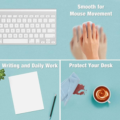 Hsurbtra Desk Pad, 30" x 14" PU Leather Desk Mat, XL Extended Mouse Pad, Waterproof Desktop Blotter Protector, Non-Slip Ultra Thin Large Laptop Keyboard Writing Mat for Office Home, Lake Blue
