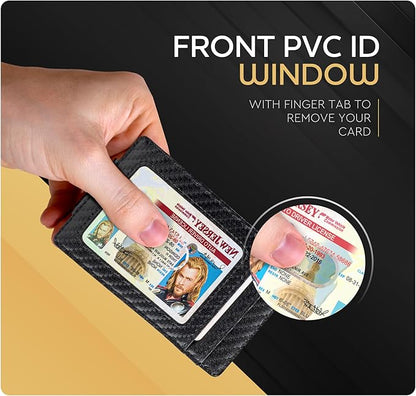 Claasico Men’s Leather Money Clip Wallet – Slim Front Pocket Wallet w/Super Strong Magnetic Clip, RFID Blocking, 5 Card Slots & Center Pocket + ID Window