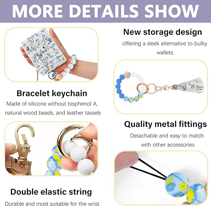 KNGITRYI Wallet Keychain Wristlet for Women,Slim RFID Credit Card Holder Purse Tassel Keychain Bangle Key Ring for Men Women