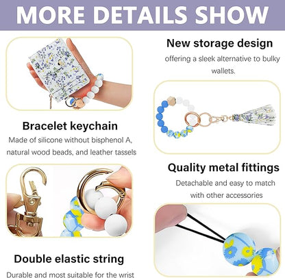 KNGITRYI Wallet Keychain Wristlet for Women,Slim RFID Credit Card Holder Purse Tassel Keychain Bangle Key Ring for Men Women