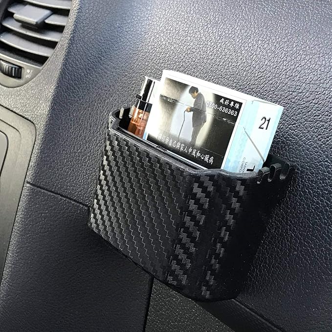 Hypersonic Front Seat Car Organizer Universal Vehicle Dashboard Pocket Holder Plastic Black Cargo Storage Box Holds Phone Money Cards Keys Glasses Remote