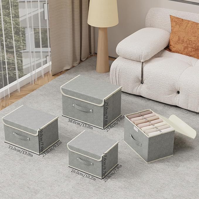 Fabric Storage Bins Cube Organizers with Flip-Top Lid and Handles,Storage Boxes for Organizing Home,Office,and Closet,Grey,5 Pack 13 X 9.1 X 7.9 in