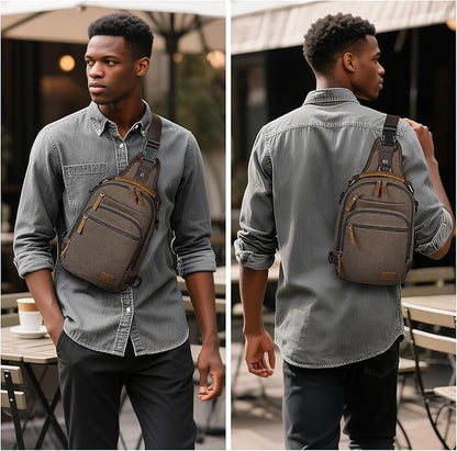 Canvas Sling Bag for Men, Waxed Canvas Crossbody Bag, Retro Vintage Chest Bag Spacious for Outdoor College Work
