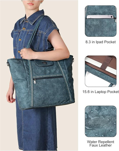 FADEON Large Laptop Tote Bag for Women Designer Leather Laptop Bag Fashion Travel Backpack Purse Shoulder Handbag