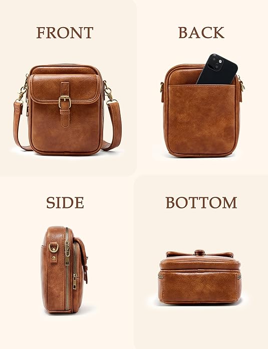 Crossbody Bag for Women Men, Vegan Leather Anti-Theft Messenger Shoulder Bag, Vintage Cross Body Purse with Card Slots