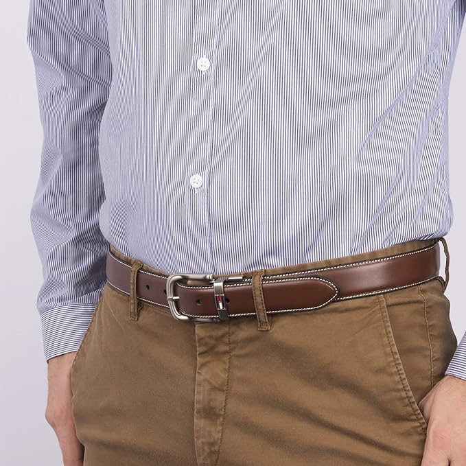Tommy Hilfiger Men's Reversible Leather Belt, 2‑in‑1 Design for Dress Or Casual Wear