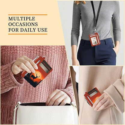 Hancynir Slim Wallet Women Credit Card Holder Sunset Deer RFID Small Mini Card Case Front Pocket PU Leather Thin Travel Zipper Coin Cash ID Window Ladies Female Wallet Gifts