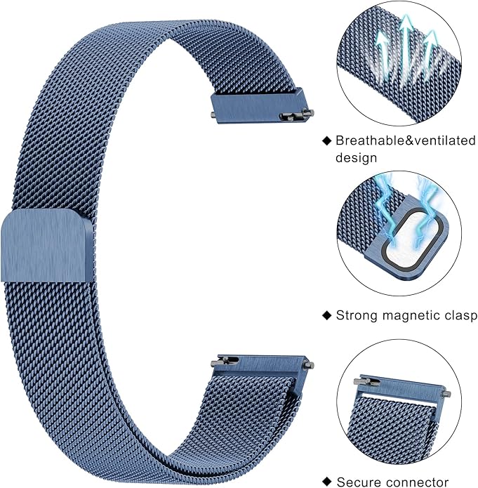 18mm Metal Bands for Garmin Venu 3S / Venu 4 41mm / Venu 2S / Vivoactive 4S / Vivomove 3S / Forerunner 265s Watch Bands, Quick Release Stainless Steel Metal Replacement Wristband Strap for Garmin Forerunner 255s/265s Bands Women Men