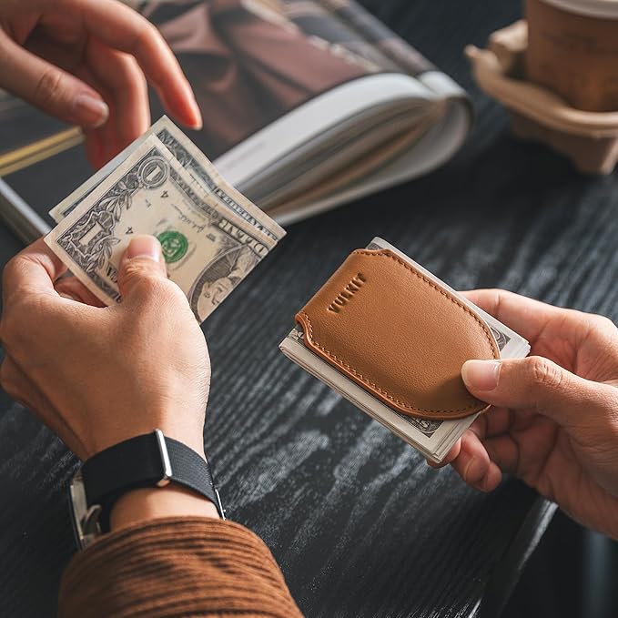 VULKIT Luxury Money Clip Genuine Leather Magnetic Closure Streamline Design Money Clip Wallet, Holds Up to 20 Bills