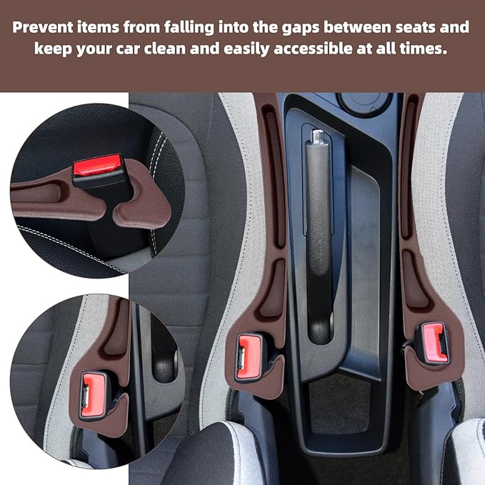 Penitue 2pcs Car Seat Gap Filler, No Drop Guard Universal Gap Organizer Between Seat and Console Prevents Phone Keys Cards Falling (Brown)
