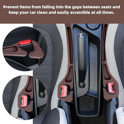 Penitue 2pcs Car Seat Gap Filler, No Drop Guard Universal Gap Organizer Between Seat and Console Prevents Phone Keys Cards Falling (Brown)