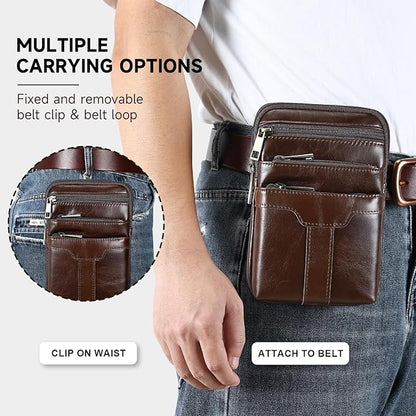 MASIWEI Real Leather Crossbody Bag for Men Women Hiking Small Purse Convertible Belt Loop Shoulder Bag for Phone Passport